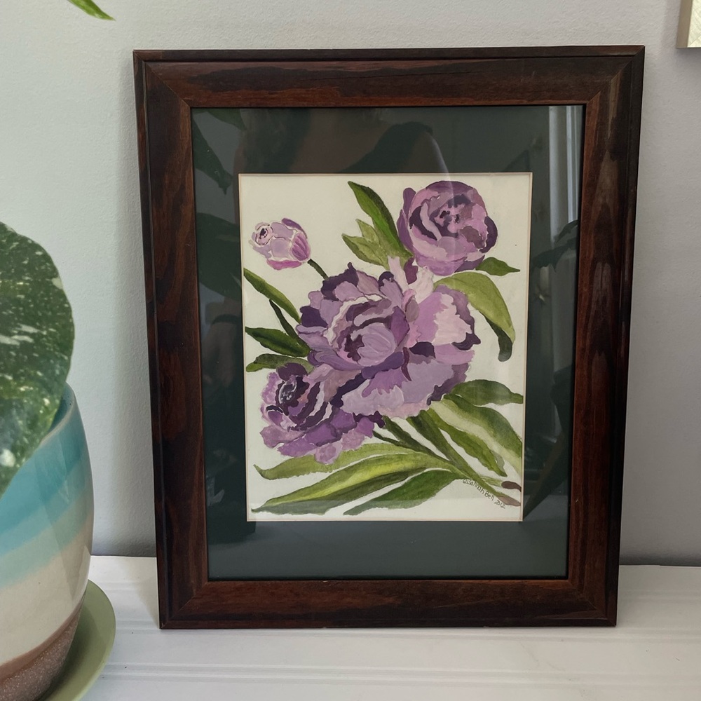 Original framed painting purple flowers